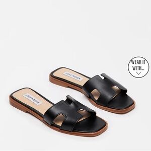 Steve Madden Hadyn Black Leather Slide Sandals Women’s Size 8